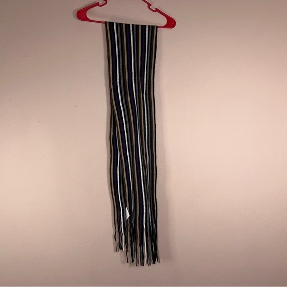 Striped Scarf With Fringe Accent Knit Womens Brown Ton Black Purple - Picture 6 of 13